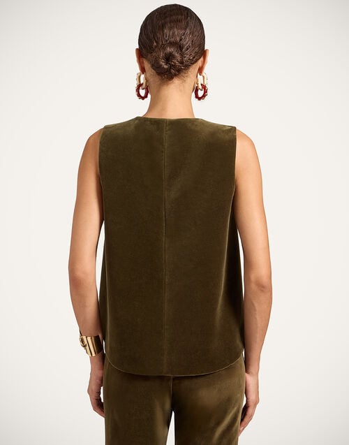 La Doublej La Scala Top Solid Moss Green In Coat Velvet Embroidered