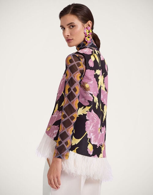 La Doublej La Scala Top Sylph Black In Faille With Feathers