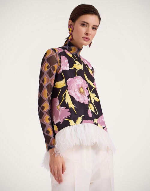 la doublej La Scala Top Sylph Black in Faille With Feathers