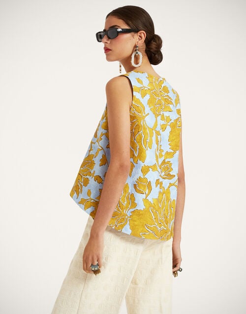 La Doublej La Scala Top Tangle Light Blue In Shot Cotton