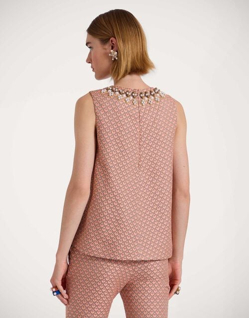 La Doublej La Scala Top Tulip Pale Pink In Jacquard Embroidered