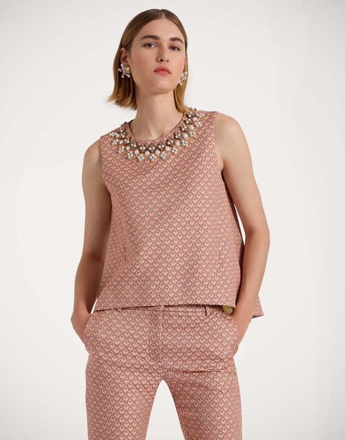 La Doublej La Scala Top Tulip Pale Pink In Jacquard Embroidered