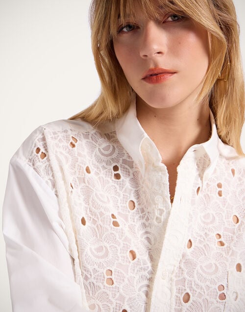 La Doublej Lacey Better Than Your Boyfriend's Shirt Solid Ivory In Sangallo