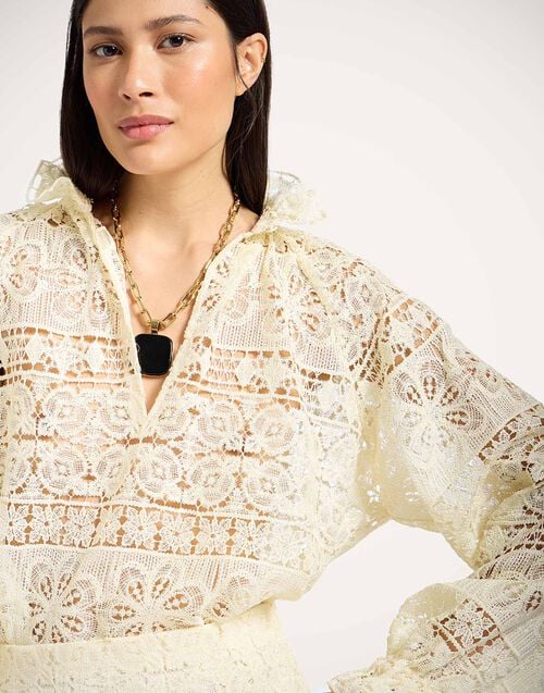 La Doublej Lacey Cerere Blouse Caper Light Yellow In Macramé