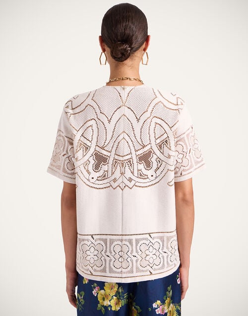 La Doublej Lacey House T-Shirt Solid White Smoke In Embroidered Cotton