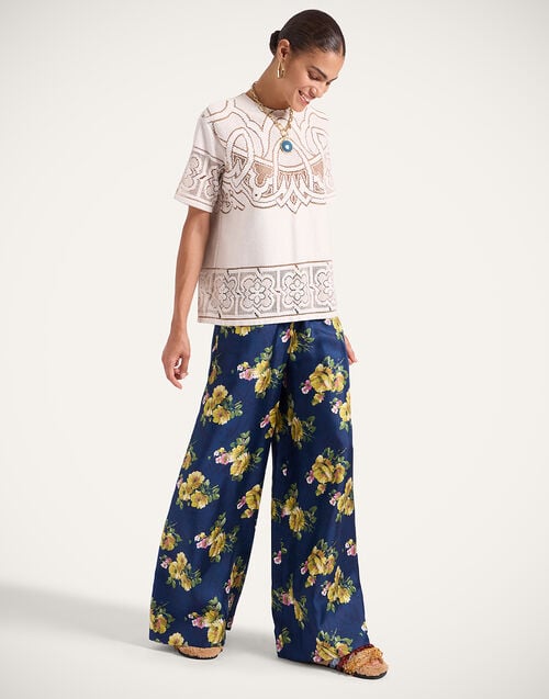 La Doublej Lacey House T-Shirt Solid White Smoke In Embroidered Cotton