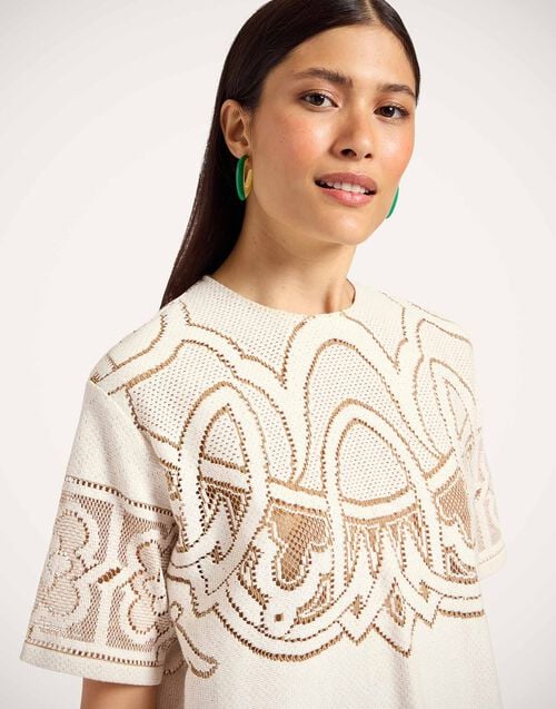 La Doublej Lacey House T-Shirt Solid White Smoke In Embroidered Cotton