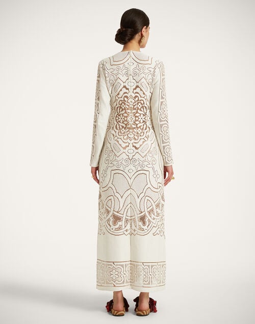 La Doublej Lacey Long Sleeve Swing Dress Solid White Smoke In Embroidered Cotton