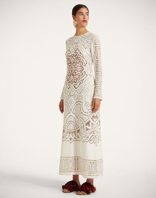 La Doublej Lacey Long Sleeve Swing Dress Solid White Smoke In Embroidered Cotton