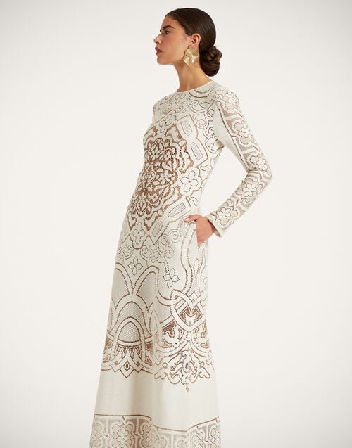 la doublej Lacey Long Sleeve Swing Dress Solid White Smoke in Embroidered Cotton