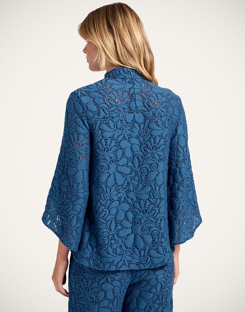 La Doublej Lacey Make An Exit Top Solid Blue In Wool Lace