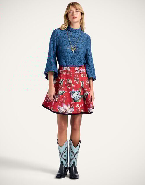 La Doublej Lacey Make An Exit Top Solid Blue In Wool Lace