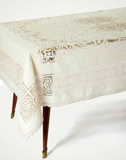 La Doublej Lacey Medium Tablecloth Solid White Smoke In Embroidered Cotton