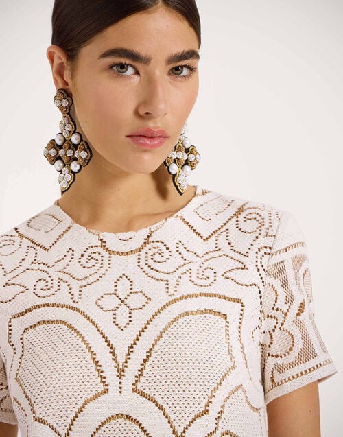 La Doublej Lacey Mini Swing Dress Solid White Smoke In Embroidered Cotton