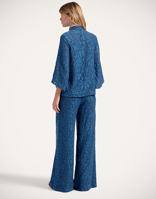 La Doublej Lacey Palazzo Pants Solid Blue In Wool Lace