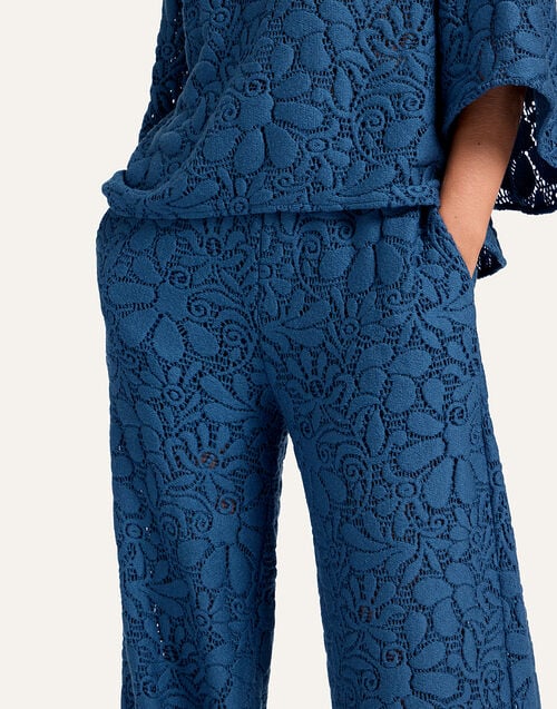 La Doublej Lacey Palazzo Pants Solid Blue In Wool Lace