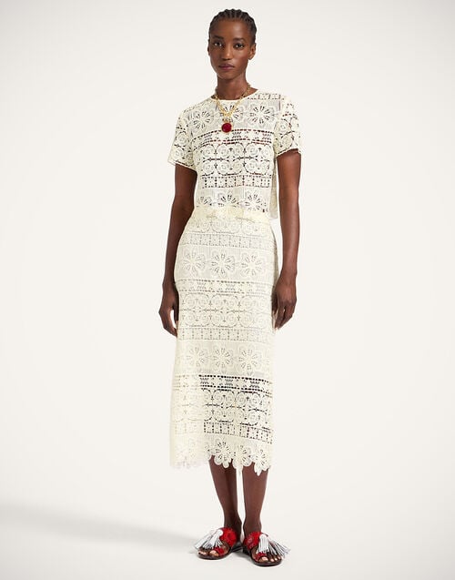 La Doublej Lacey Pencil Skirt Caper Light Yellow In Macramé