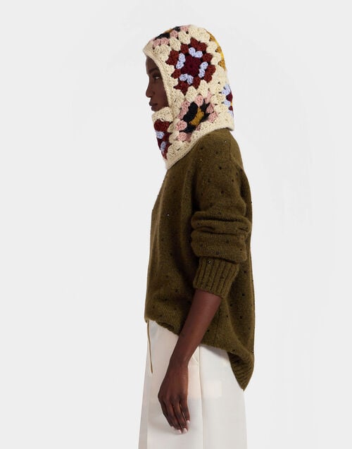 La Doublej Lacey Snood Flower Tile Ivory In Wool Crochet