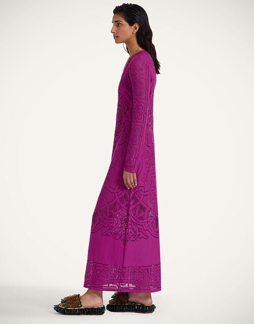 La Doublej Lacey Swing Dress Solid Purple In Embroidered Cotton
