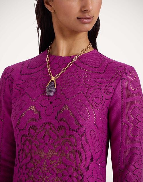 La Doublej Lacey Swing Dress Solid Purple In Embroidered Cotton