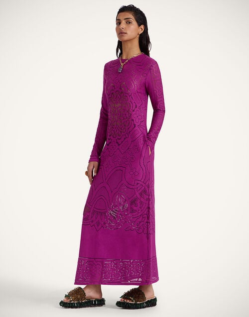 la doublej Lacey Swing Dress Solid Purple in Embroidered Cotton