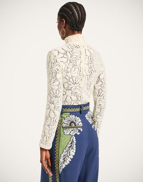 La Doublej Lacey Turtleneck Solid Off White In Wool Lace