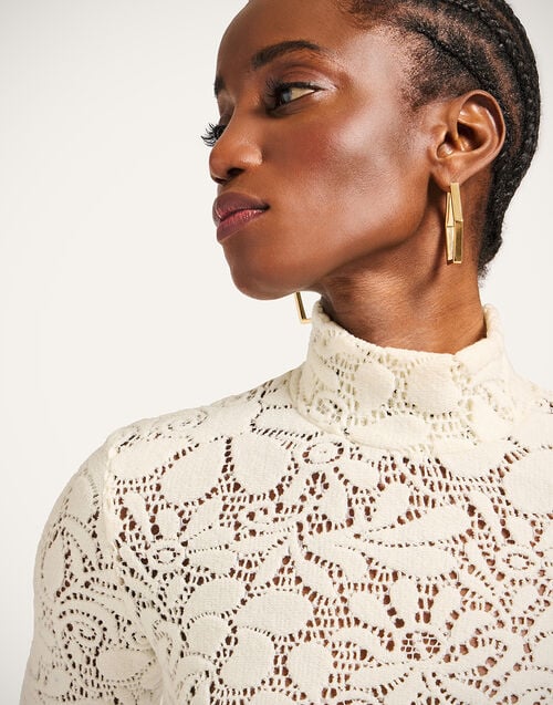 La Doublej Lacey Turtleneck Solid Off White In Wool Lace