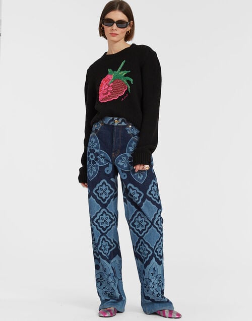 La Doublej Lampone Sweater Black In Wool Embroidered