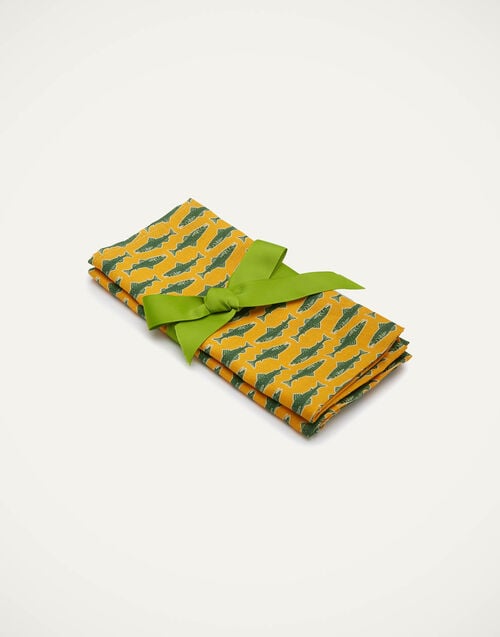 la doublej Large Napkins Set Of 2 Como Fish Yellow Small in Linen