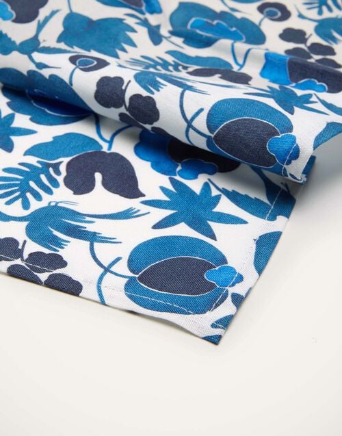 La Doublej Large Napkins Set Of 2 Wildbird Blu Small In Linen