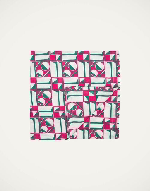 la doublej Large Tablecloth Geometrico Rosa in Linen