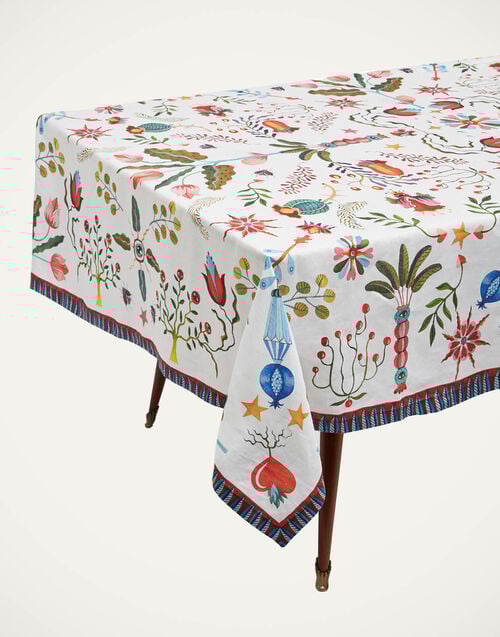 La Doublej Large Tablecloth White Turning Tulips In Linen