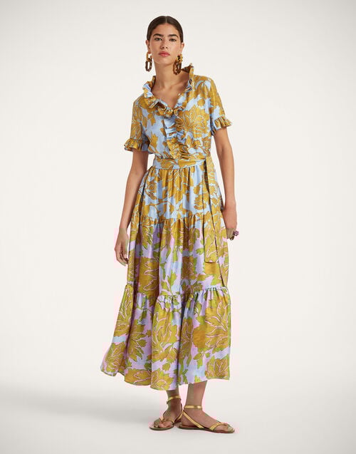 La Doublej Long And Sassy Dress Tangle Light Blue In Silk Twill