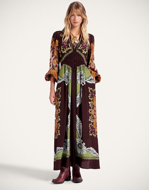 la doublej Long Camerino Dress Bounty Placée Burgundy in Crepe De Chine