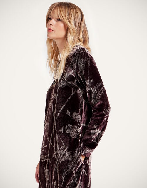 La Doublej Long Sleeve Swing Dress Bamboo Burgundy In Viscose Mix