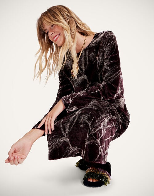 La Doublej Long Sleeve Swing Dress Bamboo Burgundy In Viscose Mix