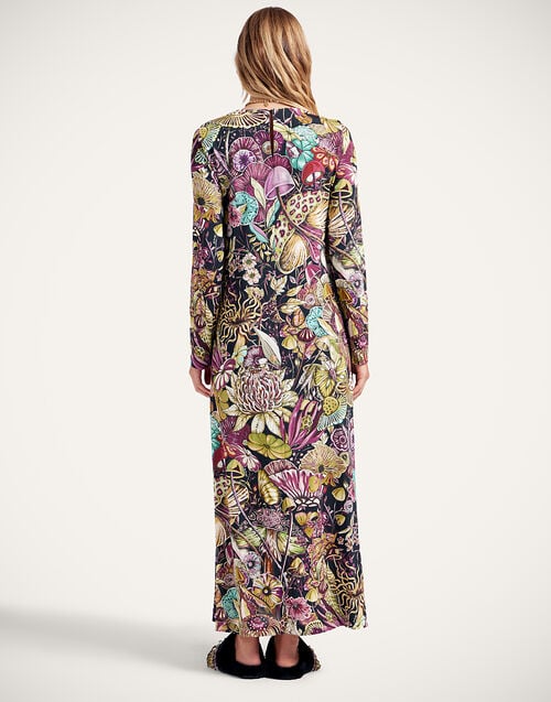 La Doublej Long Sleeve Swing Dress Fun-Gi Green In Flowy Jersey