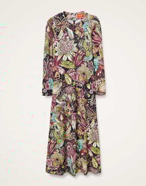 La Doublej Long Sleeve Swing Dress Fun-Gi Green In Flowy Jersey