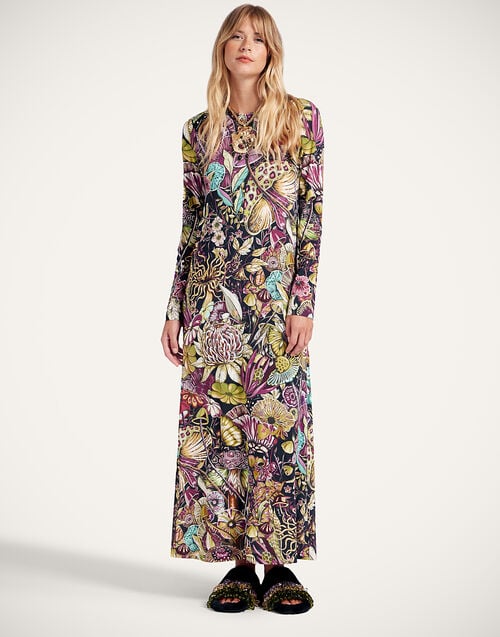 la doublej Long Sleeve Swing Dress Fun-Gi Green in Flowy Jersey