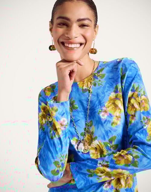 La Doublej Long Sleeve Swing Dress Riptide Light Blue In Sable