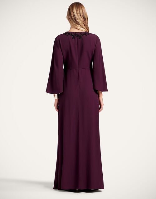 La Doublej Long Sorella Dress Solid Burgundy In Sable Satin Embroidered