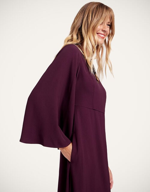 La Doublej Long Sorella Dress Solid Burgundy In Sable Satin Embroidered
