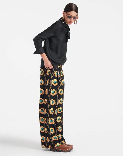 La Doublej Loose Pants Daisychain Black In Compact Jersey