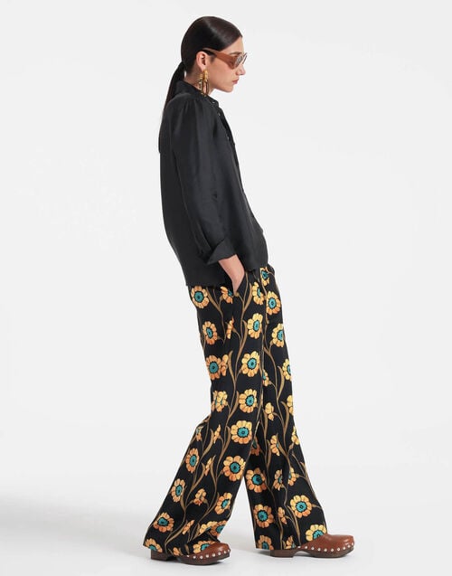 La Doublej Loose Pants Daisychain Black In Compact Jersey