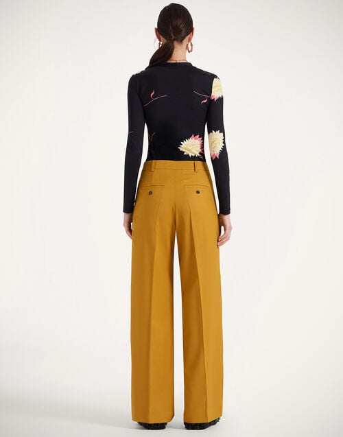 La Doublej Loose Pants Solid Dark Yellow In Stretch Wool