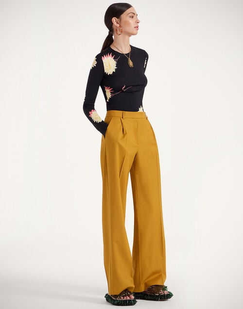 La Doublej Loose Pants Solid Dark Yellow In Stretch Wool