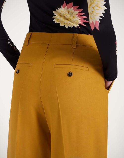 La Doublej Loose Pants Solid Dark Yellow In Stretch Wool