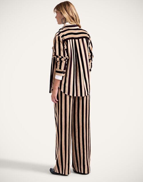 La Doublej Loose Pants Stripes Light Beige In Corduroy