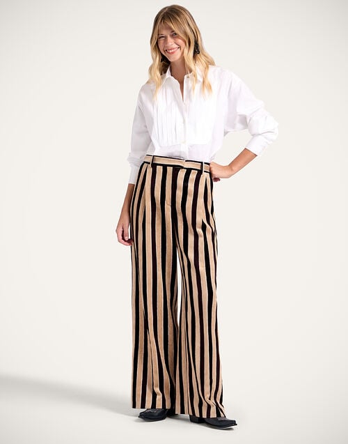 La Doublej Loose Pants Stripes Light Beige In Corduroy