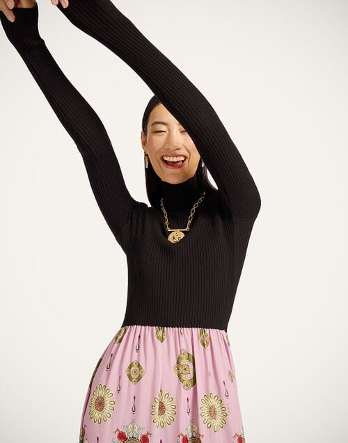 La Doublej Lunaria Foulard Dress Nucleus Black In Knit Hybrid